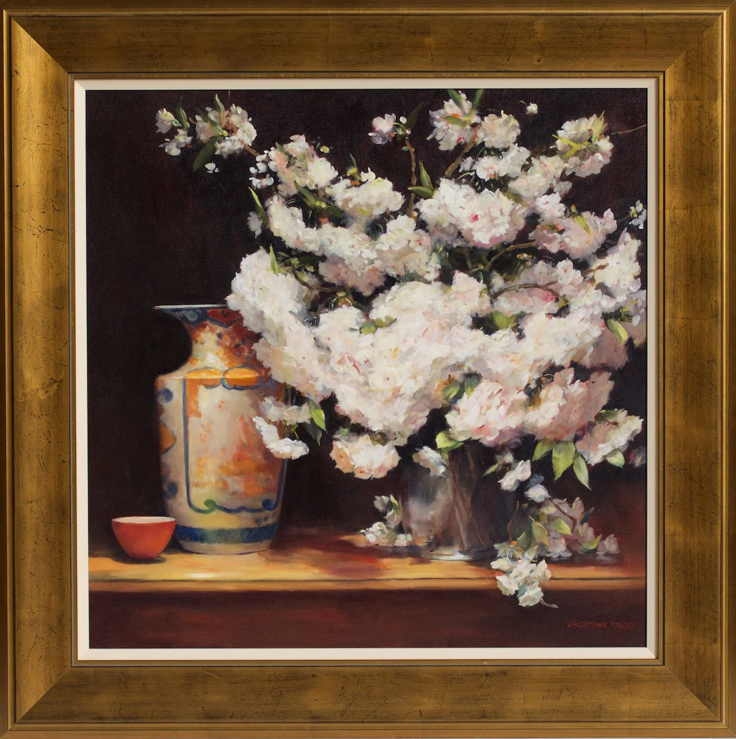 #15126 Jacqueline Fowler 'Imari Vase with Blossoms' Oil on Canvas 100cm x 100cm