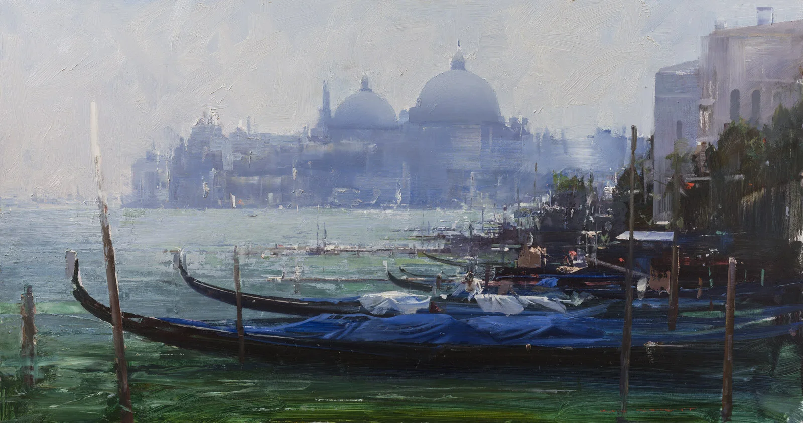 Ken Knight Gondolas and Santa Maria della Salute, Venice 65 x 122 Oil on Board