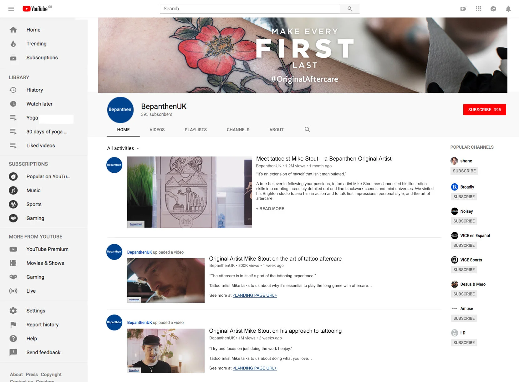 YouTube profile page: Mike