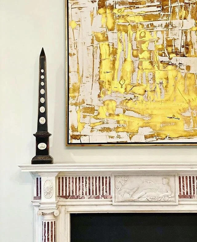 fierce + fabulous install by @abodehome in NC. Check out @hidellbrooks to see my available works in Charlotte. #interiordesign #golden #abstractart #kikislaughter
