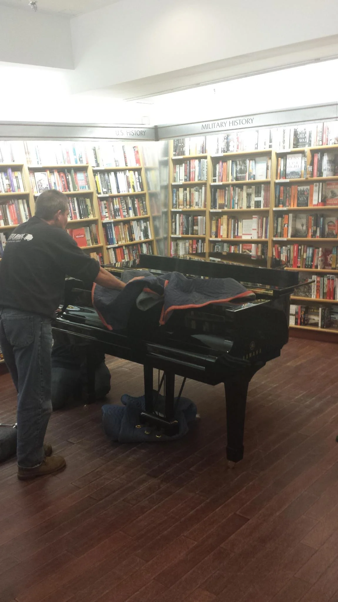M&L: "Where's the strangest place you've ever delivered a piano?" Piano mover: "I don't know you well enough to answer that." 