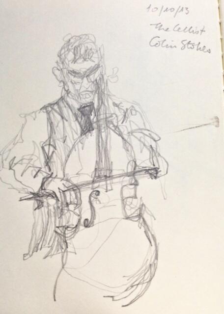 A sketch of the cellist Colin Stokes by the author Teju Cole