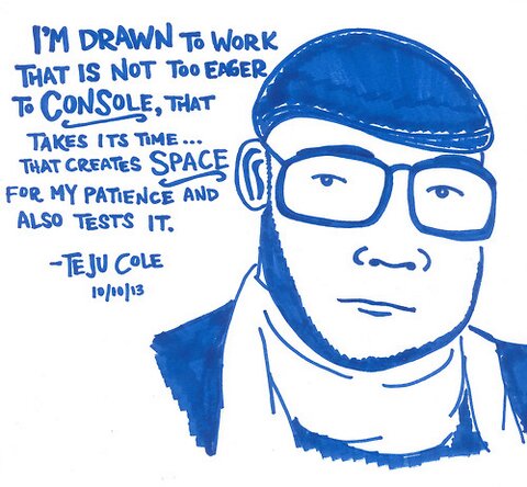  Drawing of Teju Cole by Kate Gavino for LastNightsReading.tumblr.com 