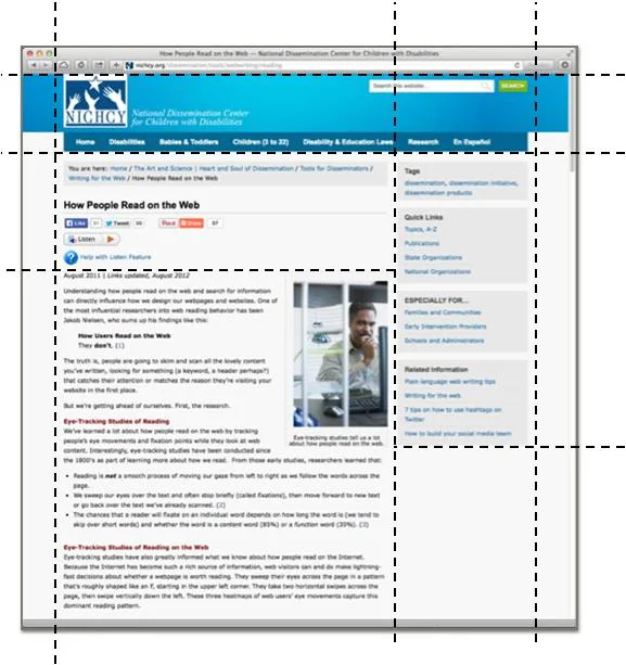 Left-centric columnar layout of a typical web page.