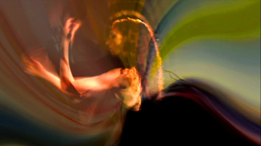 Still from a video produced by Jean-Baptiste Barrière, projected behind performers during a production of La Passion de Simone. Courtesy Jean-Baptiste Barrière.