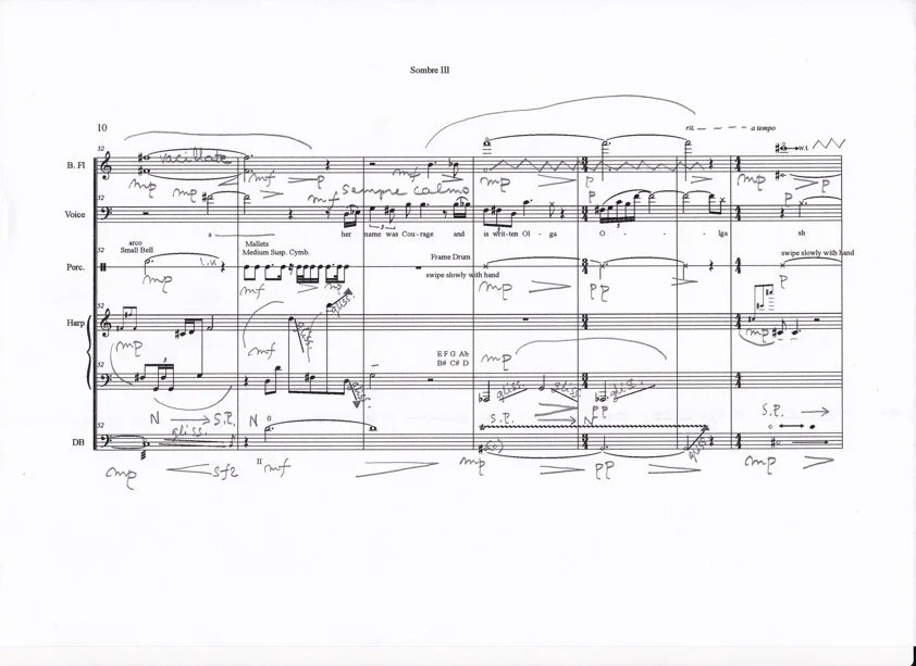 Excerpt from the manuscript of Sombre. Courtesy Kaija Saariaho.