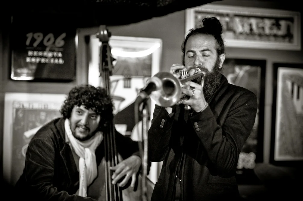 Omer Avital (left, on double bass) and Avishai Cohen. Courtesy Nelson Corsino.