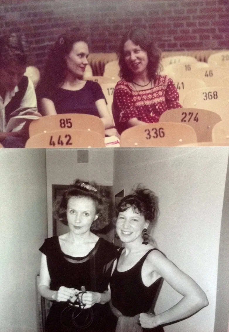 Kaija Saariaho and Camilla Hoitenga at Darmstadt in 1982 (with Magnus Lindberg to Saariaho's right) and in 1992 after the premiere of Noa Noa . Copyright Manfred Melzer.