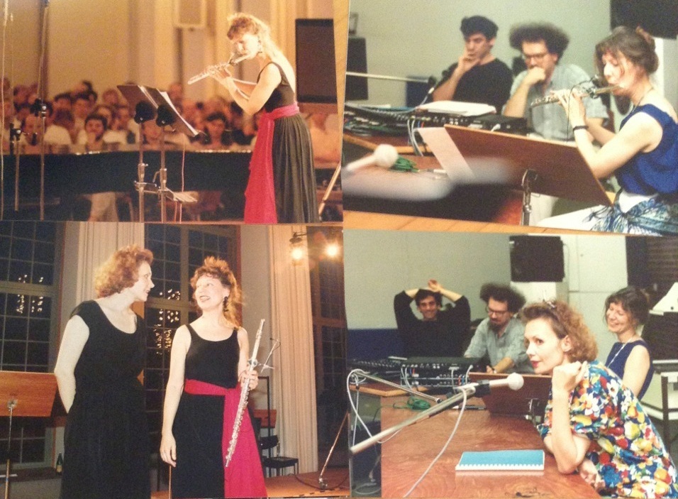 Camilla Hoitenga, Kaija Saariaho, and Jean-Baptiste Barrière, 1992. (Xavier Chabot to Barrière's right.) All images courtesy Camilla Hoitenga.