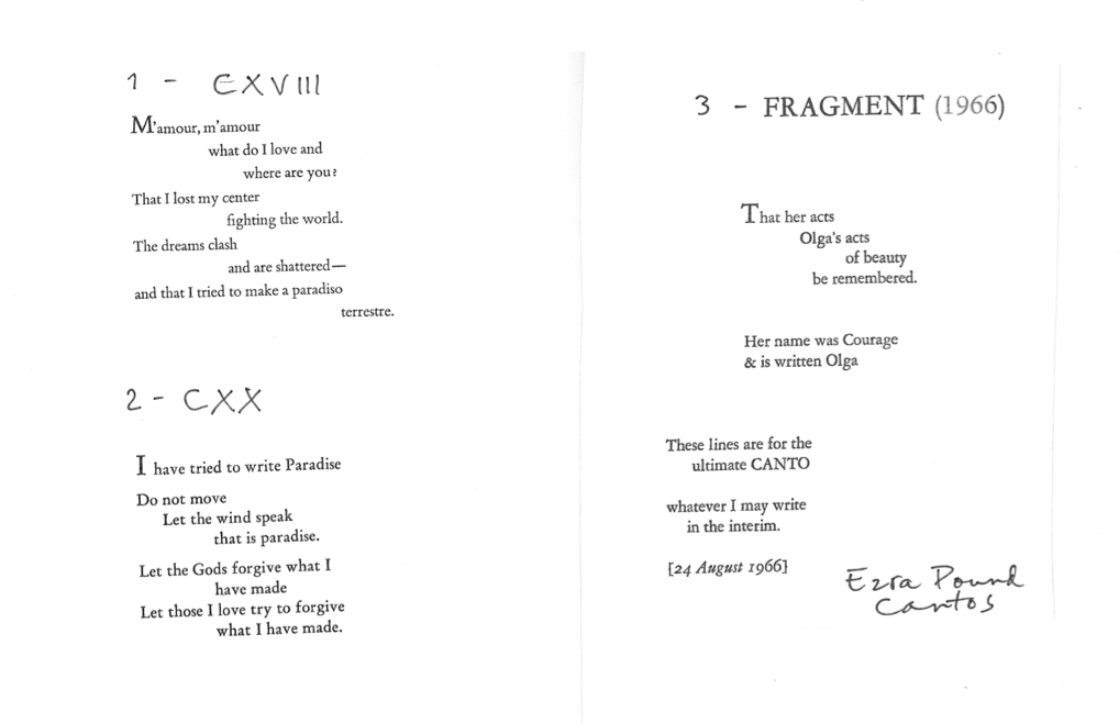 The copy of the cantos for Sombre , as sent by Kaija in her handwriting.