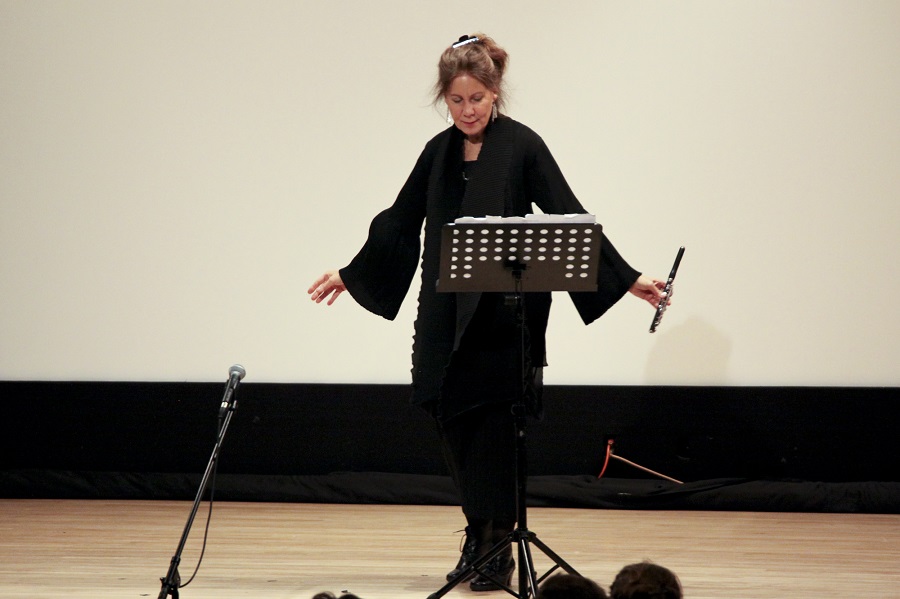 Camilla Hoitenga takes a bow following a performance of Dolce tormento for solo piccolo