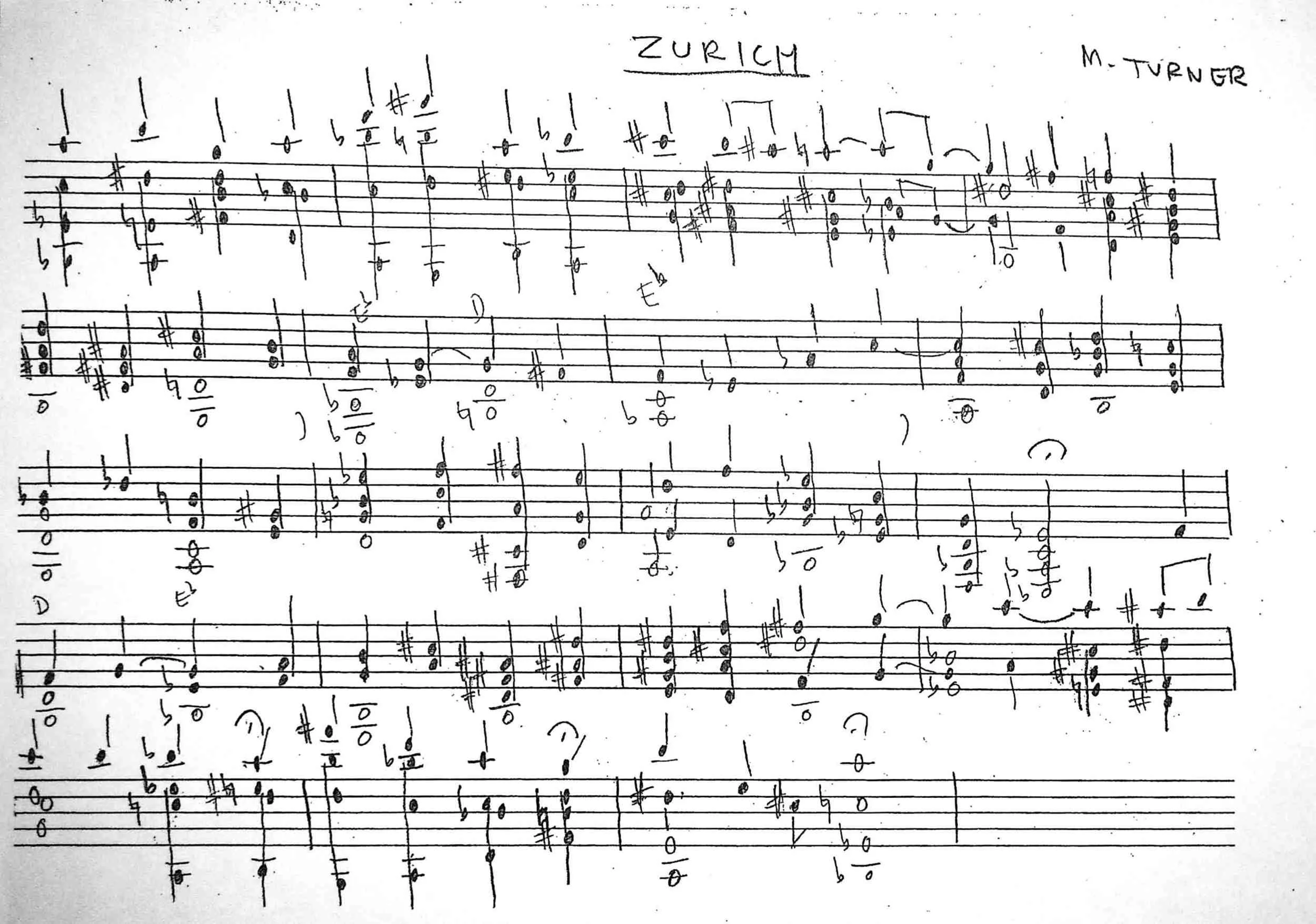 Handwritten lead sheet for Turner's "Zurich," recorded on his debut album, Yam Yam