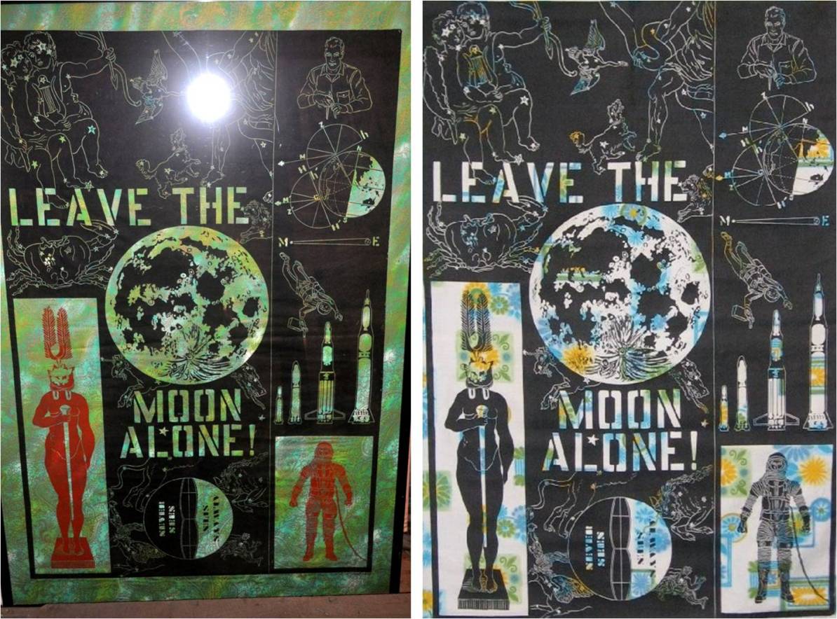 This image, like almost all of Kent’s prints, exists in multiple versions, each printed on a different fabric, and so completely changing the effect.