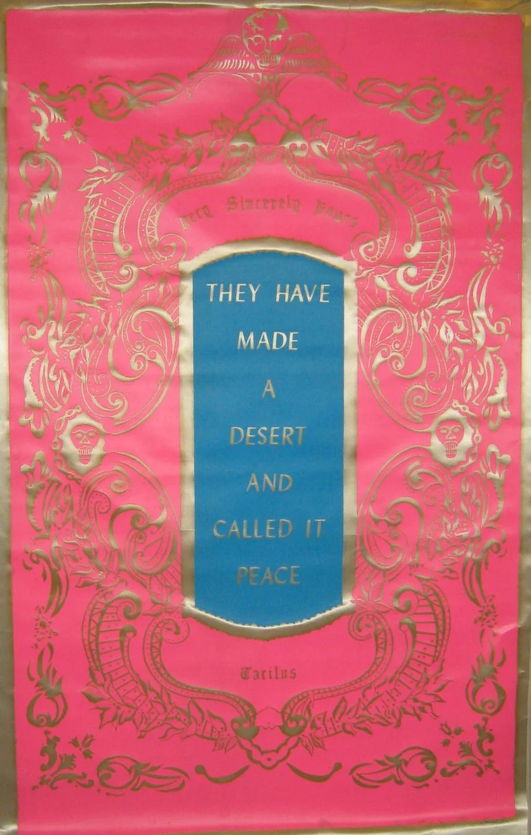 Kent was well-read in Classics and much else besides, as this print with a line from Tacitus indicates. Where did he first encounter Tacitus? And where the flamboyant skull-imagery of New England tombstones?