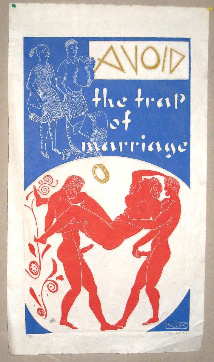 One of a series of erotic prints—if erotic is really the right word—based on Greek vases. The title is the slogan, and the slogan the title.