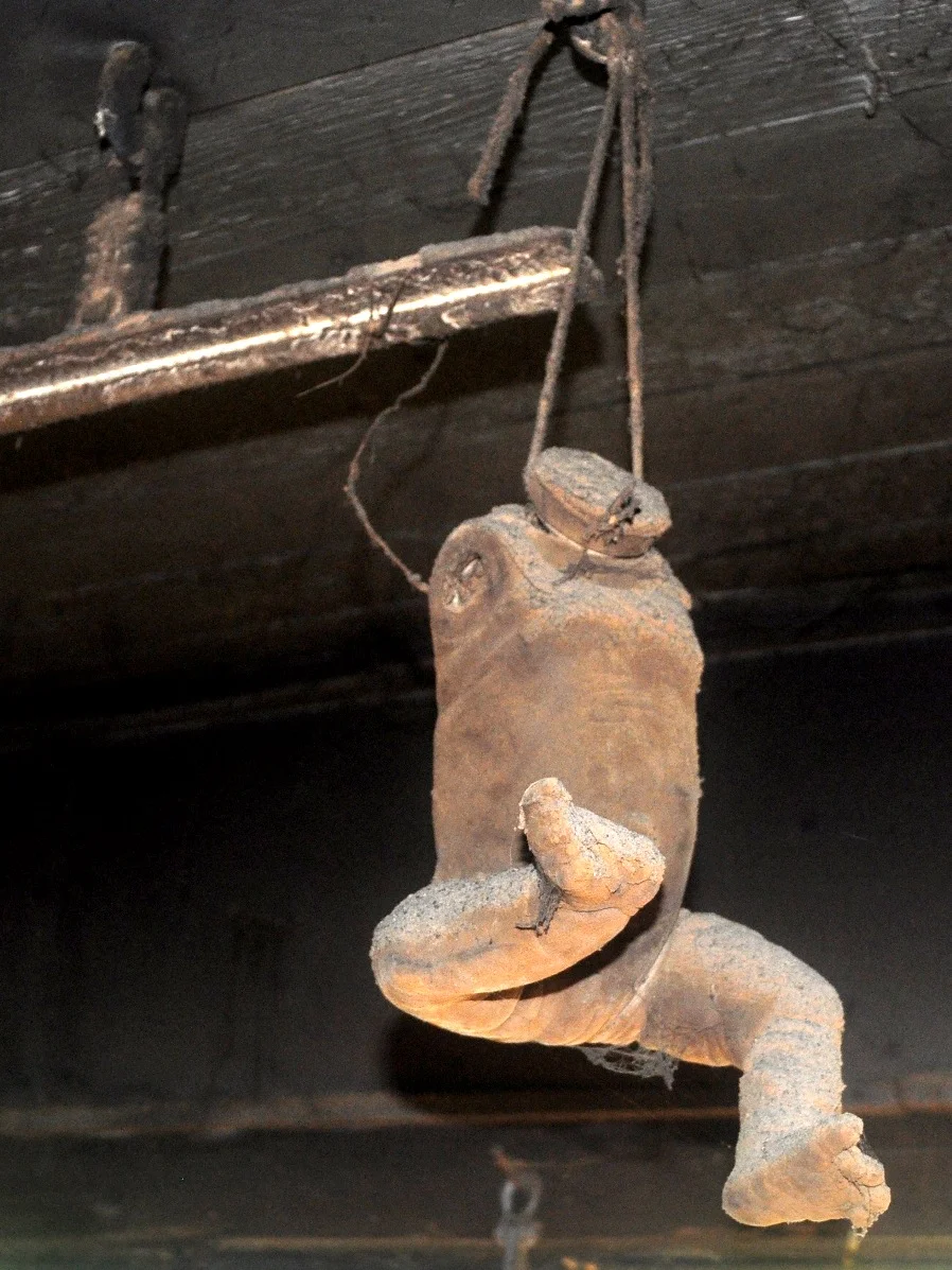 Plastic corpses still hang throughout his studio.