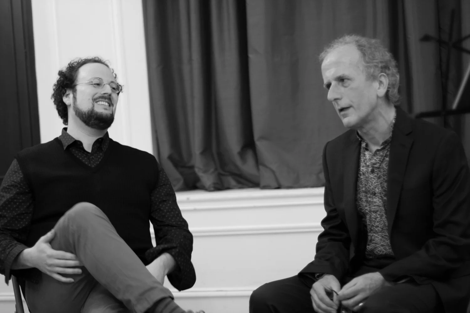 Jeremy Davies (left) and Paul Griffiths discuss let me tell you