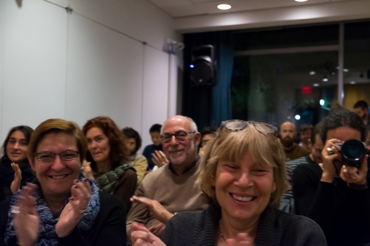 Translator Alyson Waters among the crowd at Poets House NYC