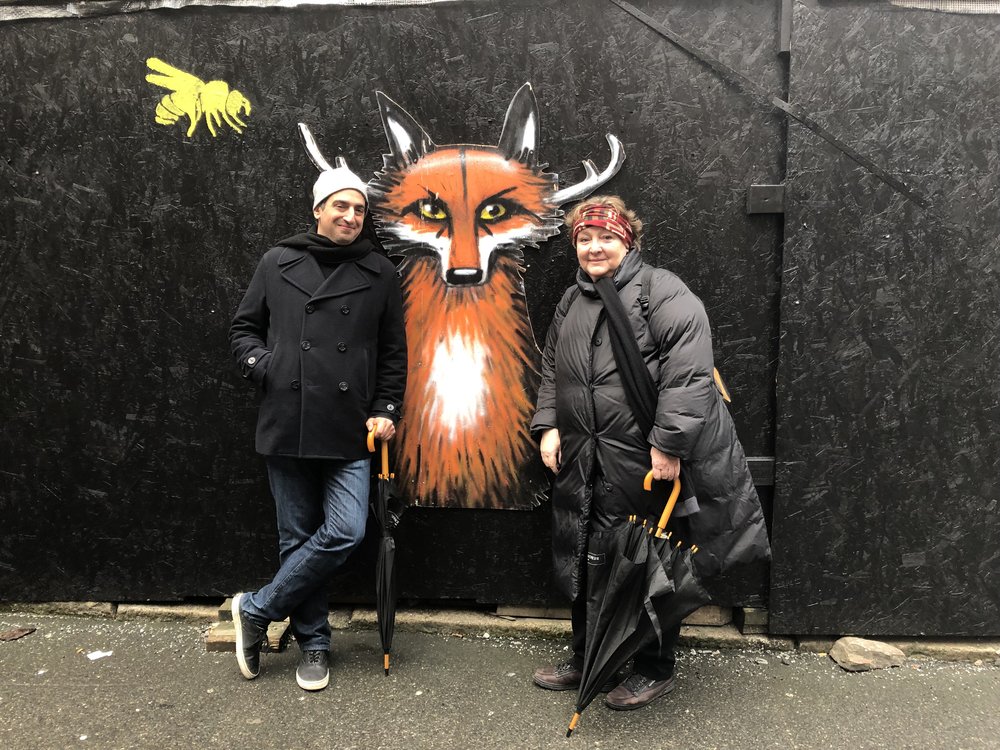 Ugrešić with Daniel Medin and a be-antlered fox in Bergen. Photo: Alisa Ganieva.