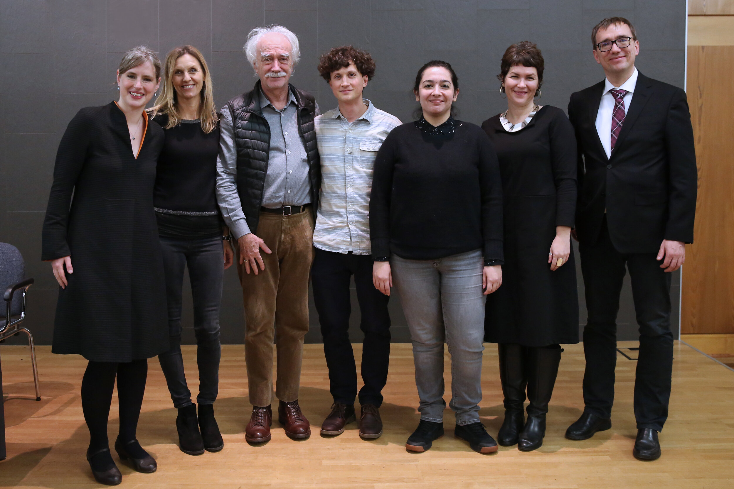 Left to right: Insa Wilke, Angelica Ammar, Jean Radványi, Joshua Groß, Fernanda Melchor, Alexandra Ortiz Wellner, and Moritz Malsch