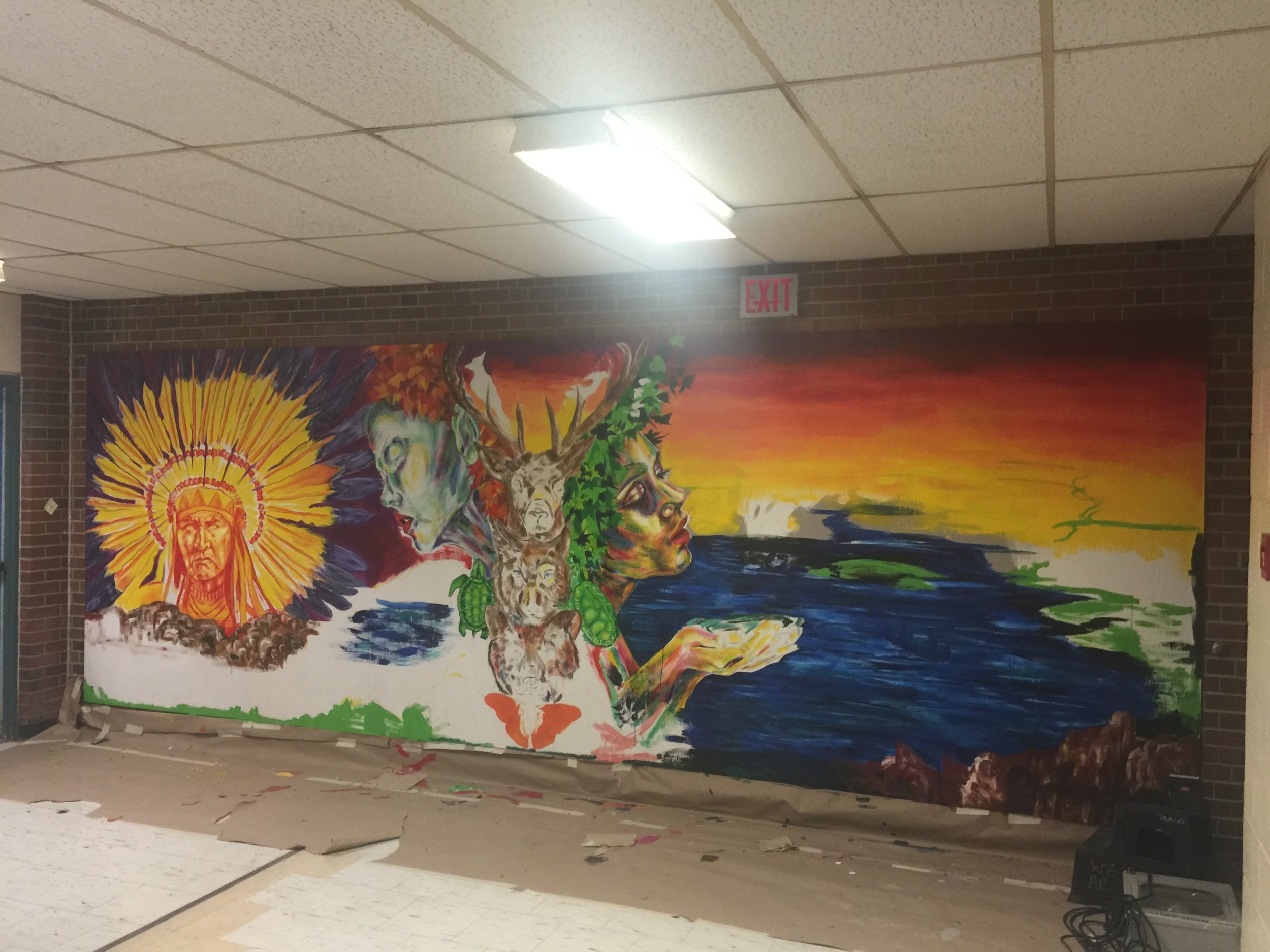  Jasmine Wemigwans, Special Series Visual &amp; Media Arts 2017 graduate, created a large mural for Wexford CSA which celebrates First Nations peoples and culture. 