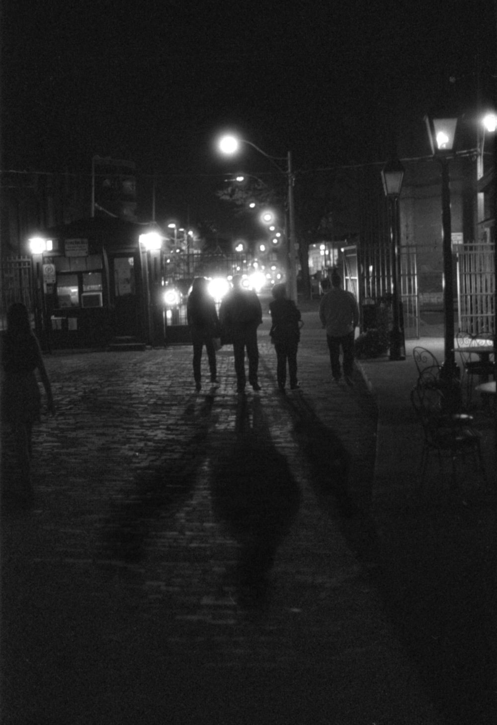   Toronto Distillery District at night; Pentax Spotmatic F, Super Takumar 50 f/1.4, Ilford Delta 3200 @ ISO 3200  