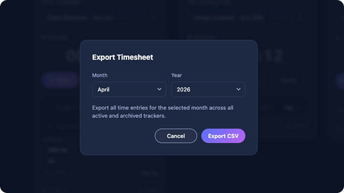 Time Tracking Dashboard Export Timesheet