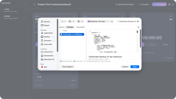 Time Tracking Dashboard JSON Backup