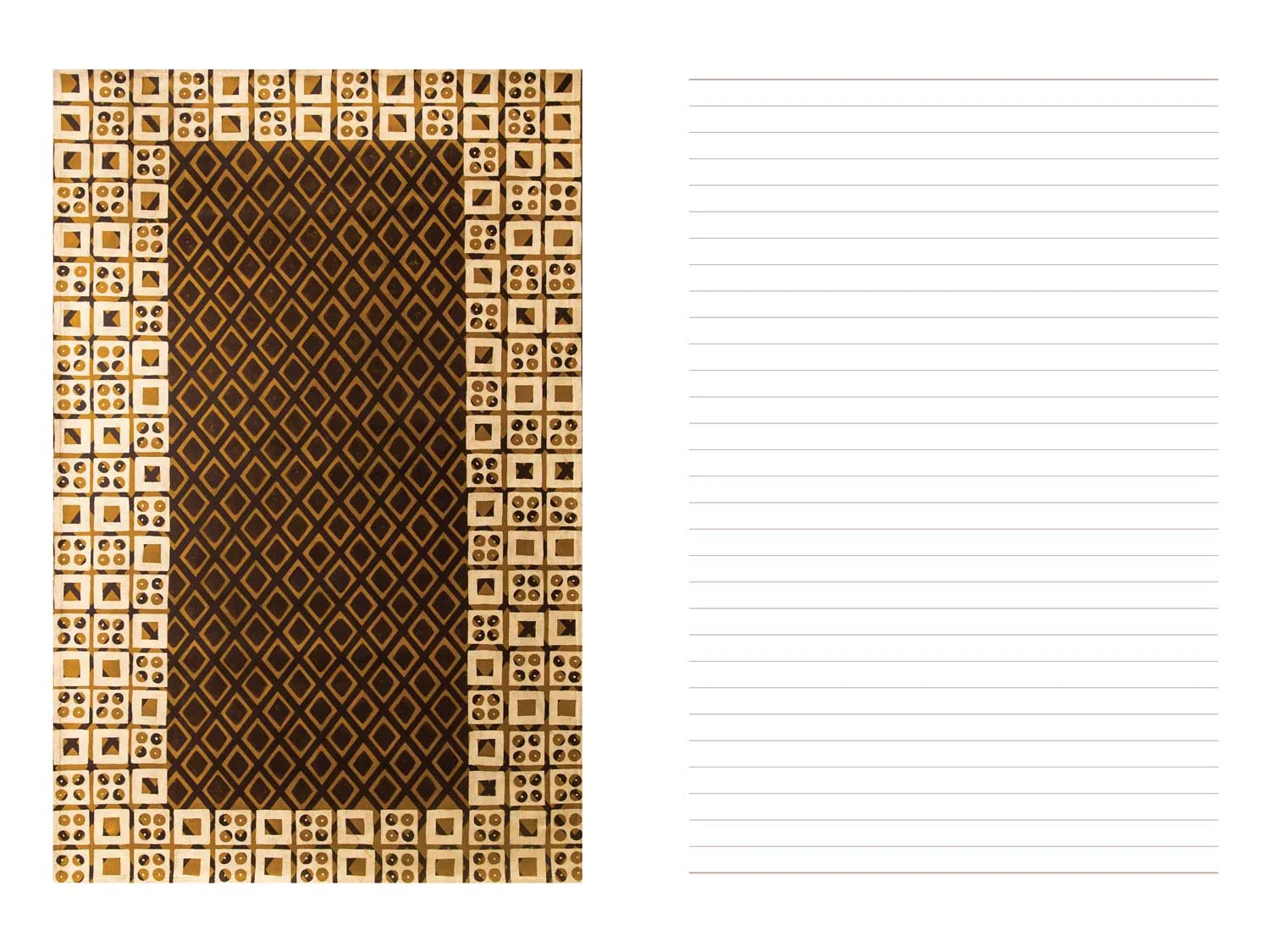 Pages in the book have either ruled lines for journaling or blank pages for sketching.