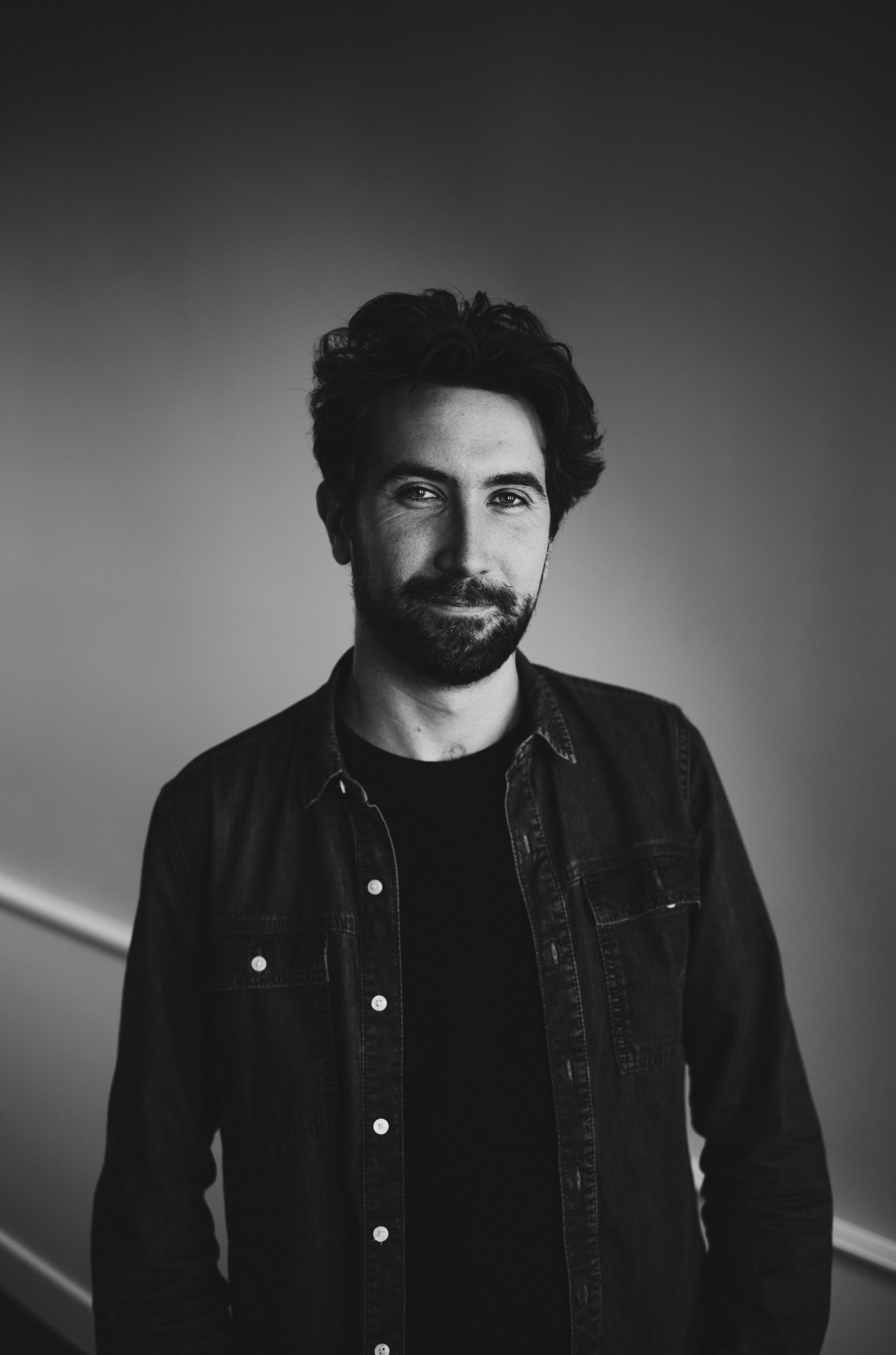 Black-and-white portrait of T.J. Seiler, NYC colorist and filmmaker