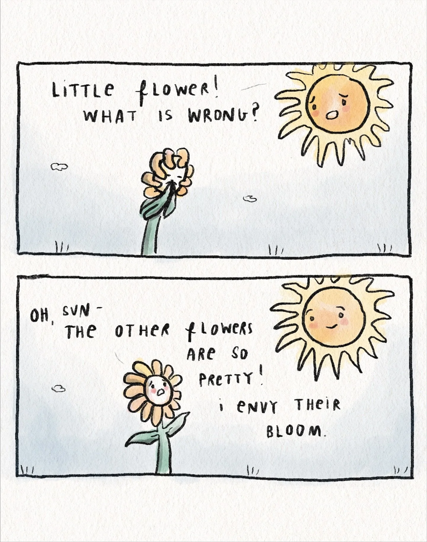 You are YOU, little flower! 🌼 🌞 
Envy is such an interesting emotion.
On the one hand - it can point us.
Tell us, quietly, ‘I care about this!’
Or 
‘I want to go there!’
But on the other hand -
It forgets that e