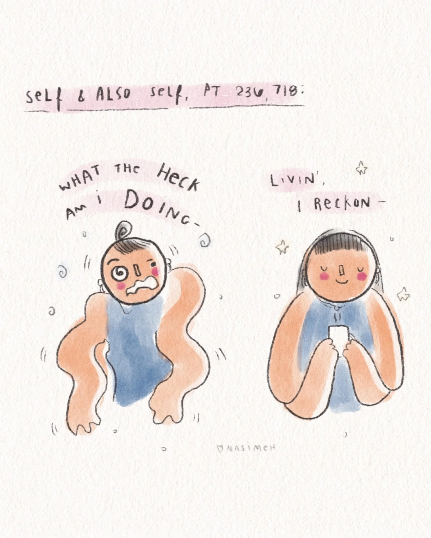 To be human is to experience it all 🙃⁣
⁣
(Remember, when in doubt, my love:⁣
The sun helps. 🌞)⁣
⁣
May you find ease today.⁣
⁣
#selflove⁣
#illustrator⁣
#beinghuman