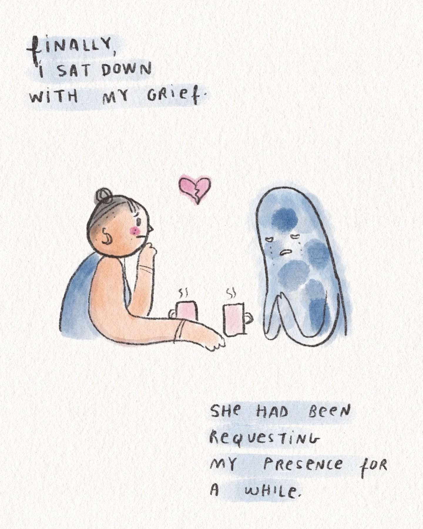 Tending to grief is tending to life. 🩵⁣
⁣
I was inspired to bring this comic forth due to the collective grief so many of us are facing, presently.⁣
⁣
Whatever the grief we may tend to-⁣
Be it personal or collective, small or enormous -⁣
Still, our 