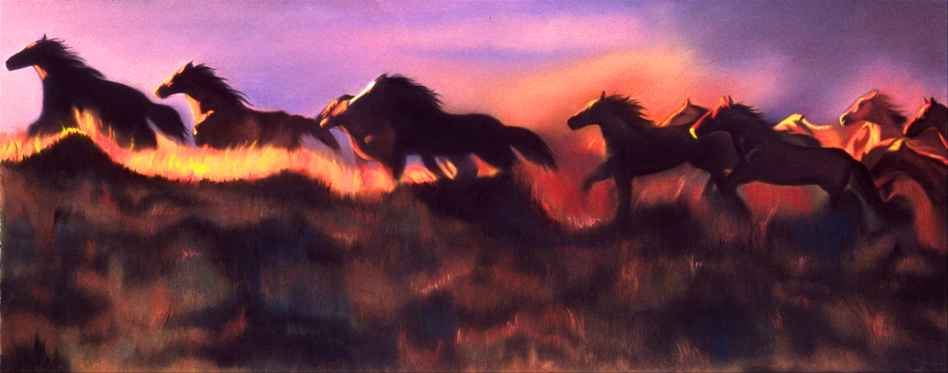 "Sunset Horses" pastel, 52x26"