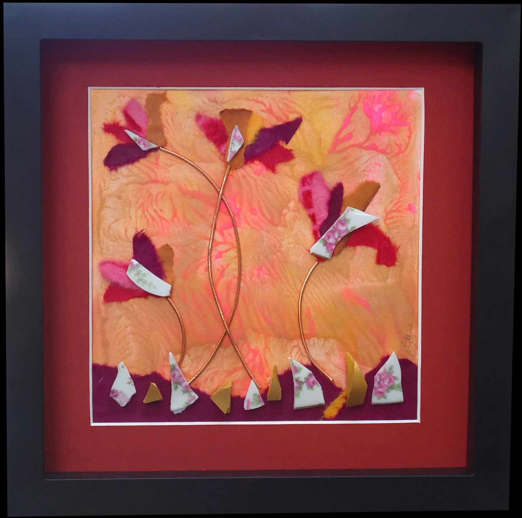 "How Does Your Garden Grow" framed monoprint, 8"x8" 