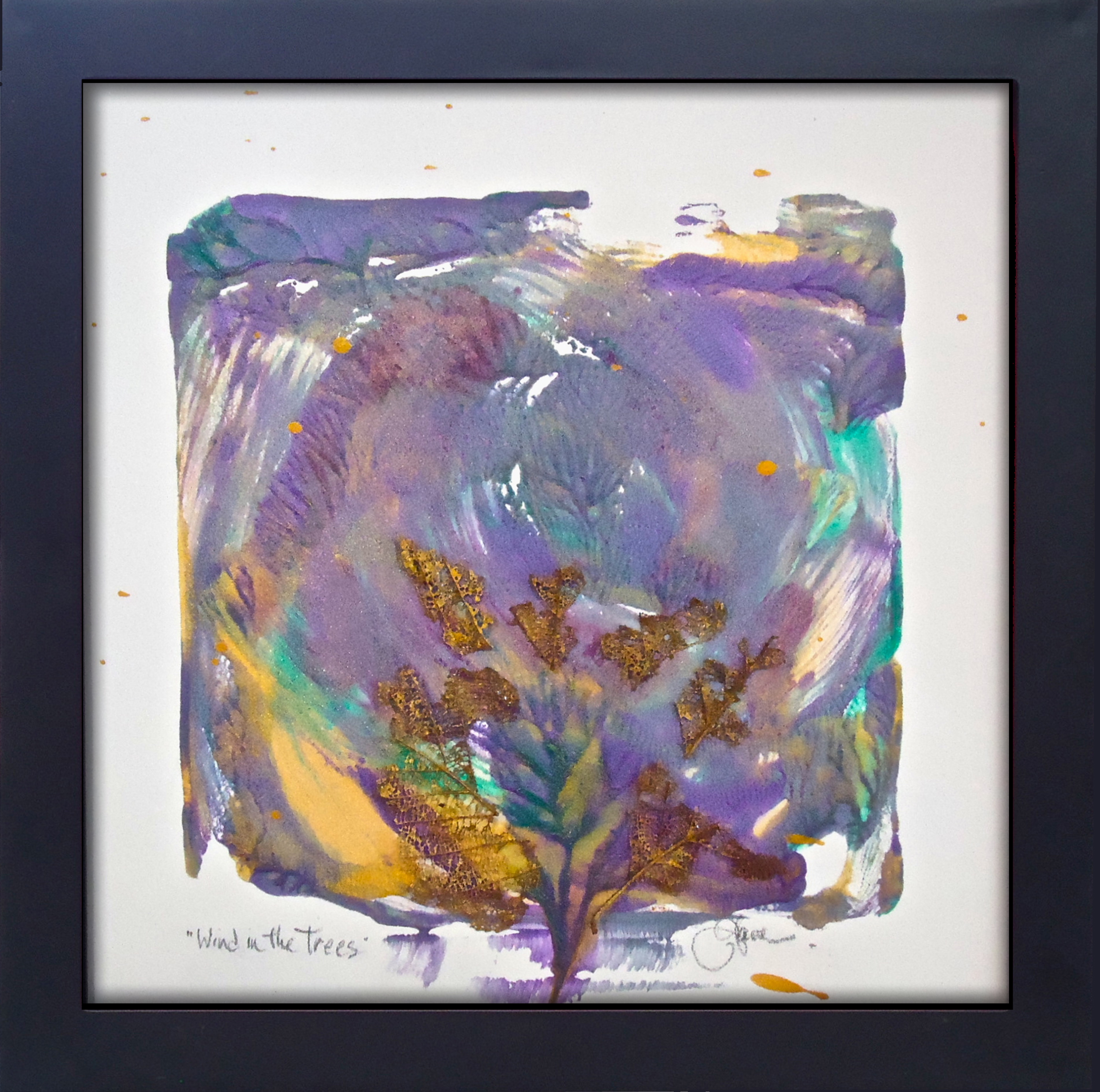 "Wind in the Trees" framed monoprint, 8"x8" 