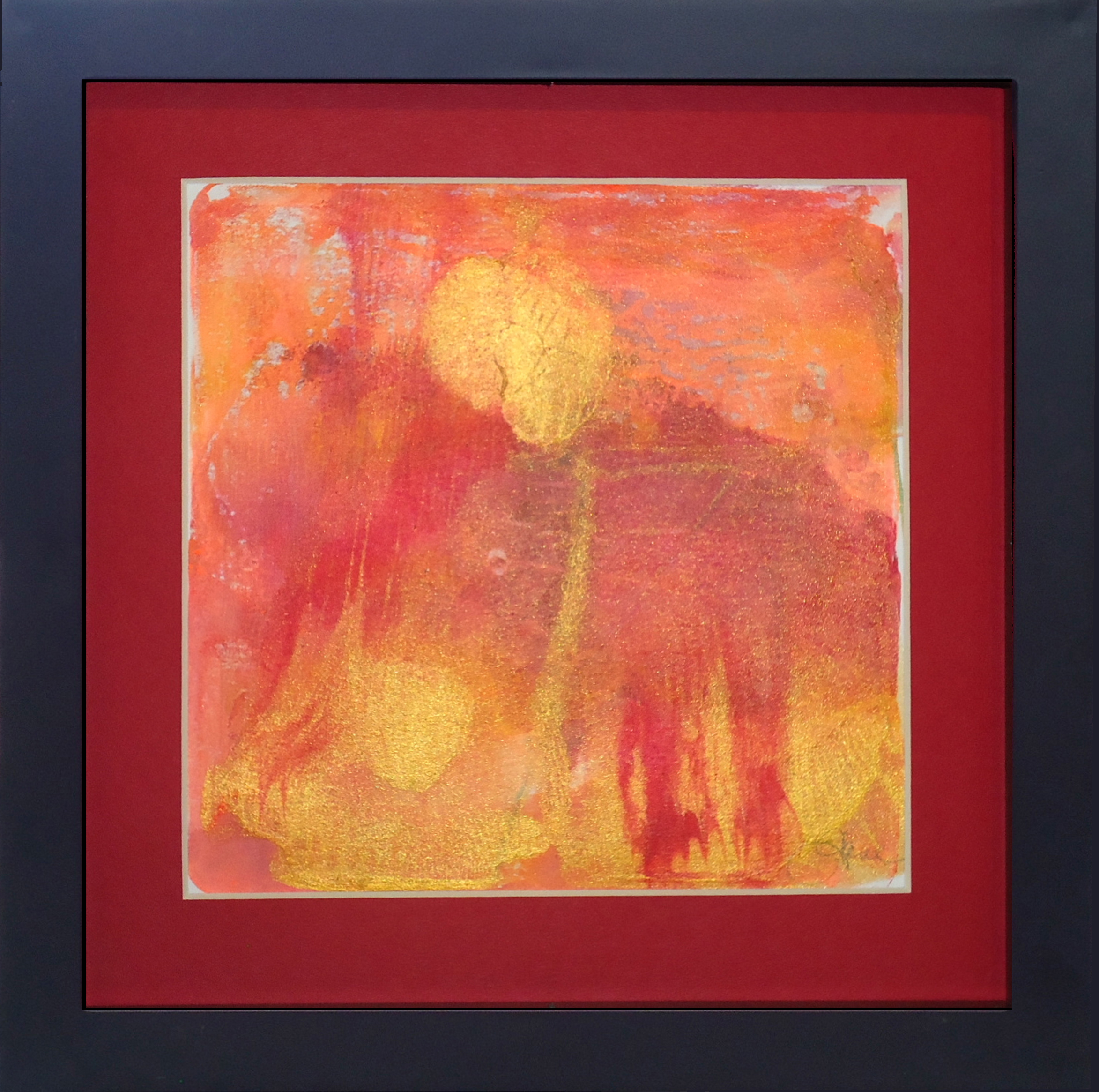 "Golden Flower in the Rain" framed monoprint, 8"x8" AVAILABLE / $75