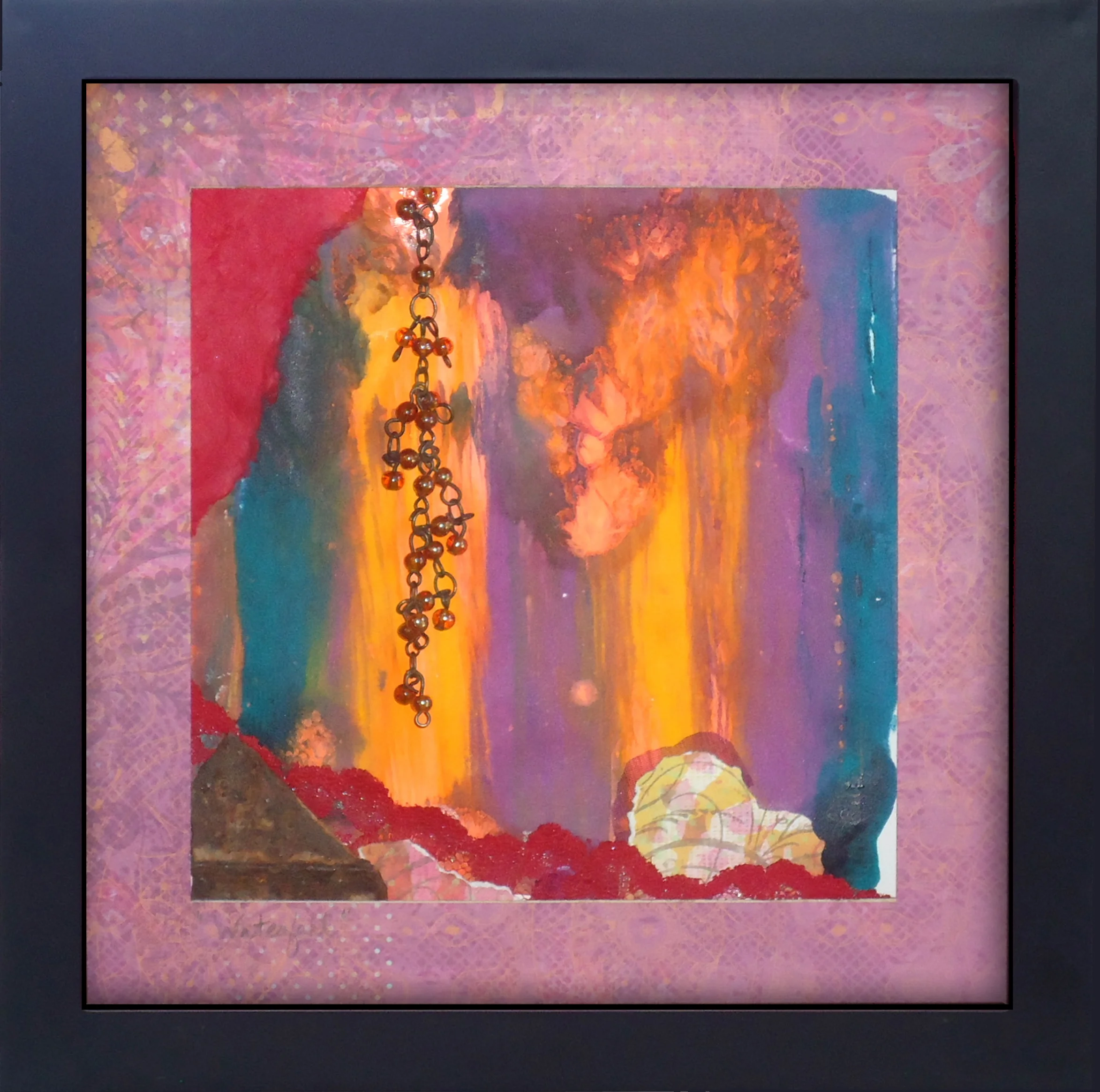 "Waterfall" mixed media, 8"x8" 