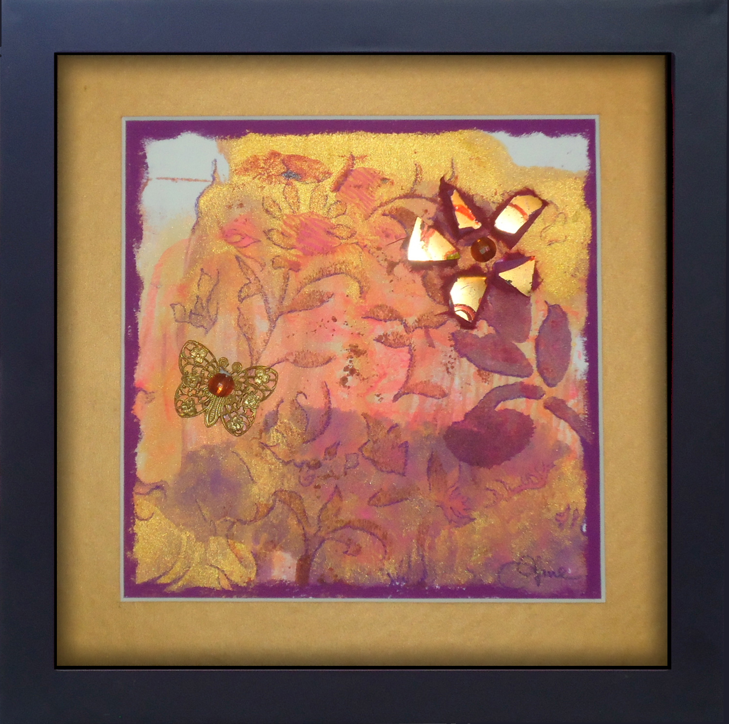 "Garden Bouquet" framed monoprint, 8"x8" AVAILABLE / $75