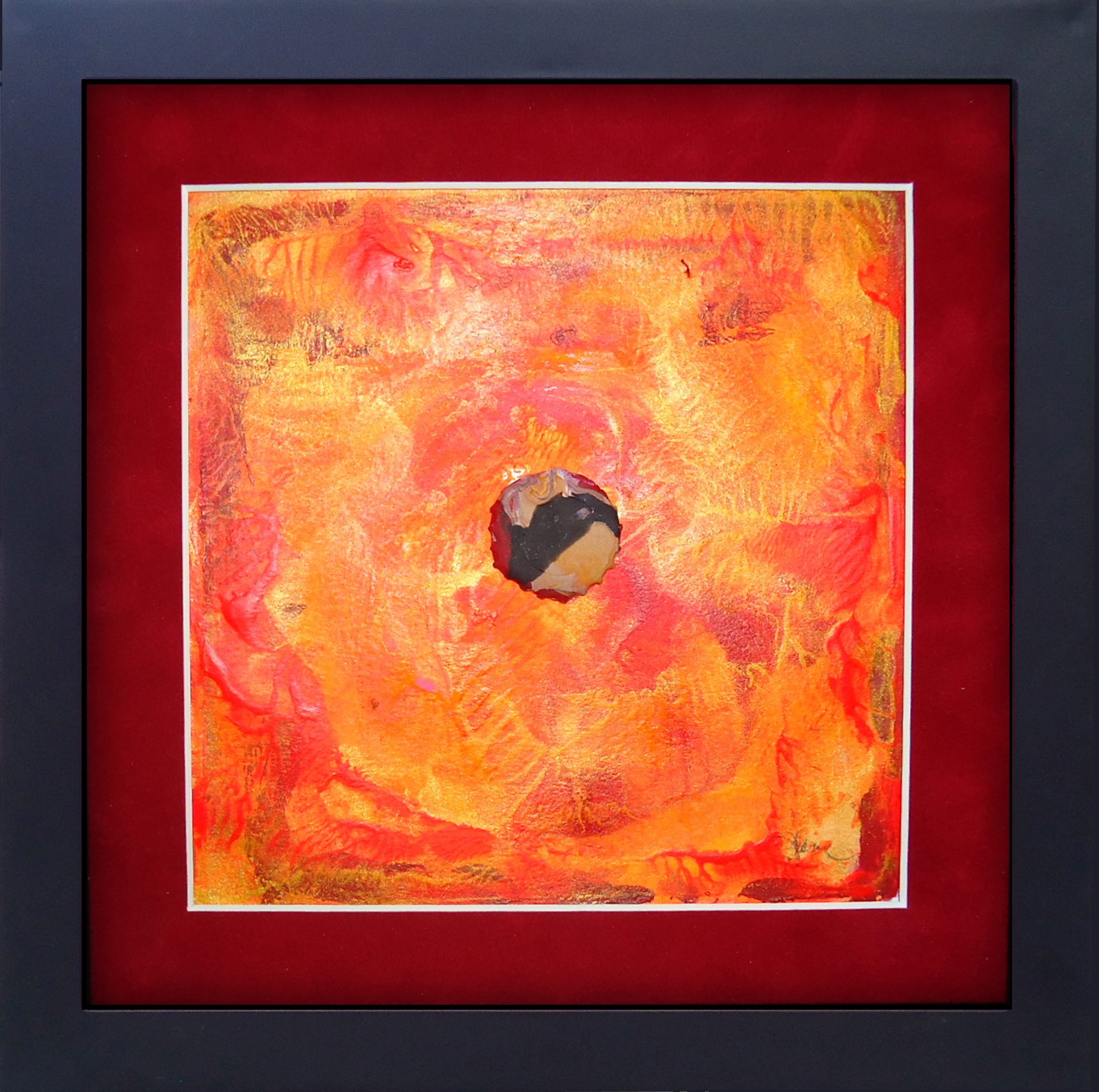 "Power Flower" framed monoprint, 8"x8" 