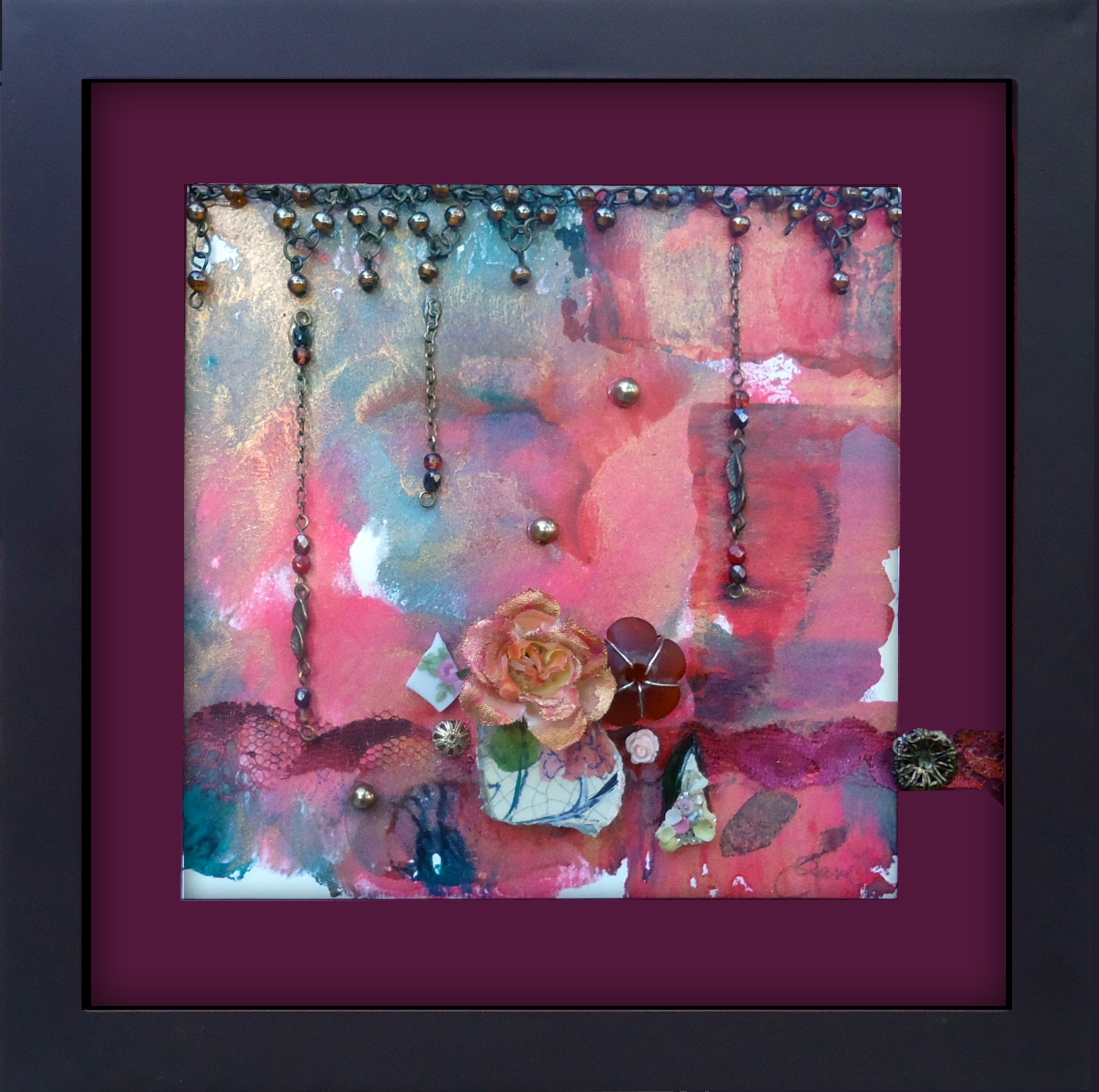 "Rainy Day Flower Garden" mixed media, 8"x8"