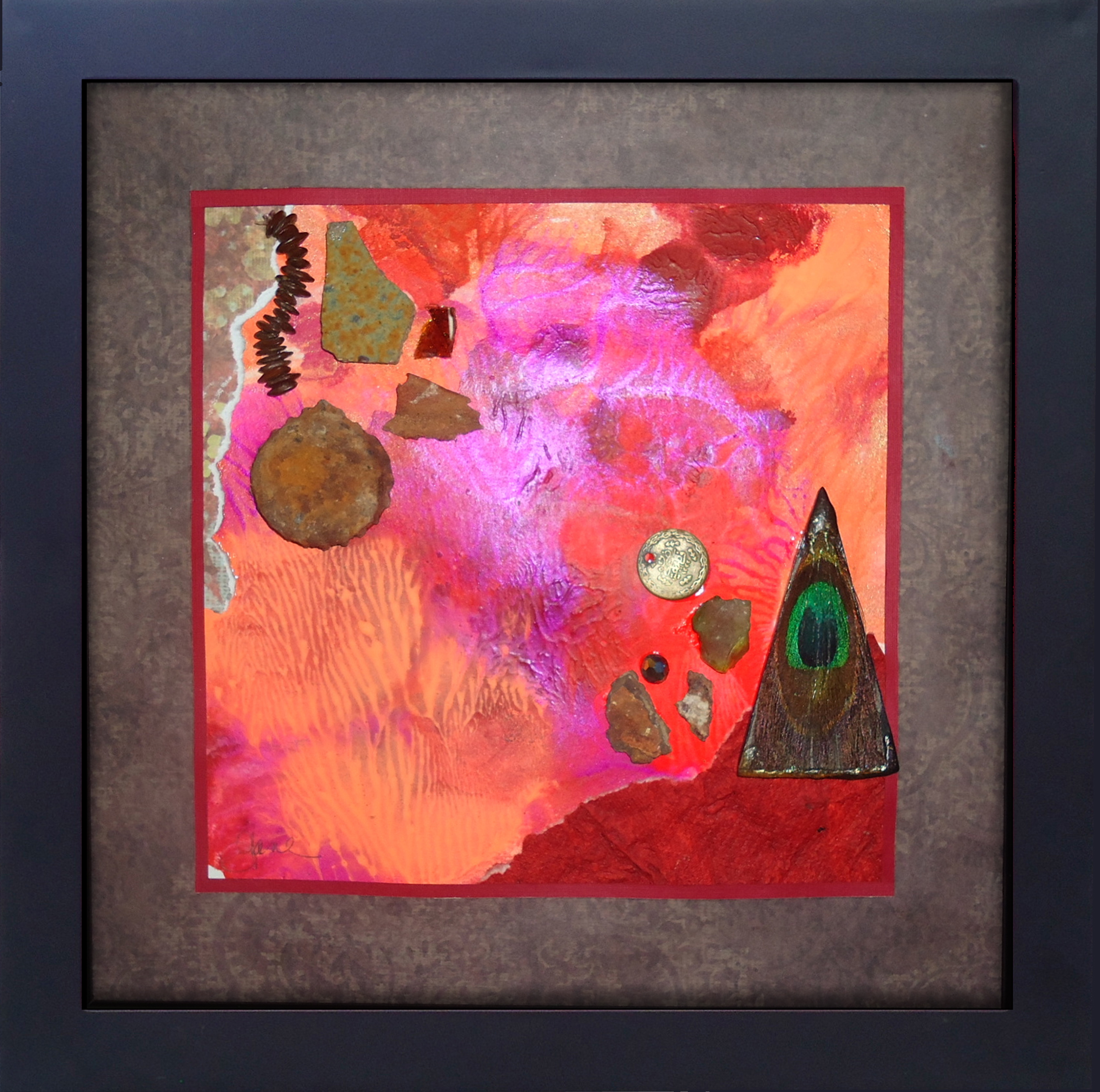 "Rustic Pieces of Time" framed monoprint, 8"x8" AVAILABLE / $75