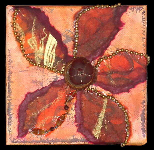 "Spangled" mixed media, 5"x5"