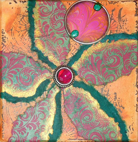 "The Flower Fairy Comes" mixed media, 6"x6" AVAILABLE / $49