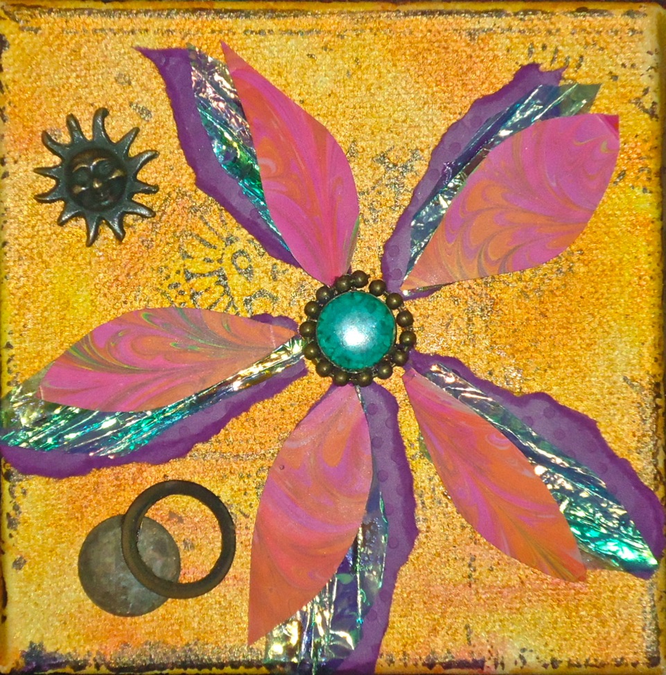 "The Sun, The Moon, & The Star" mixed media, 5"x5" 