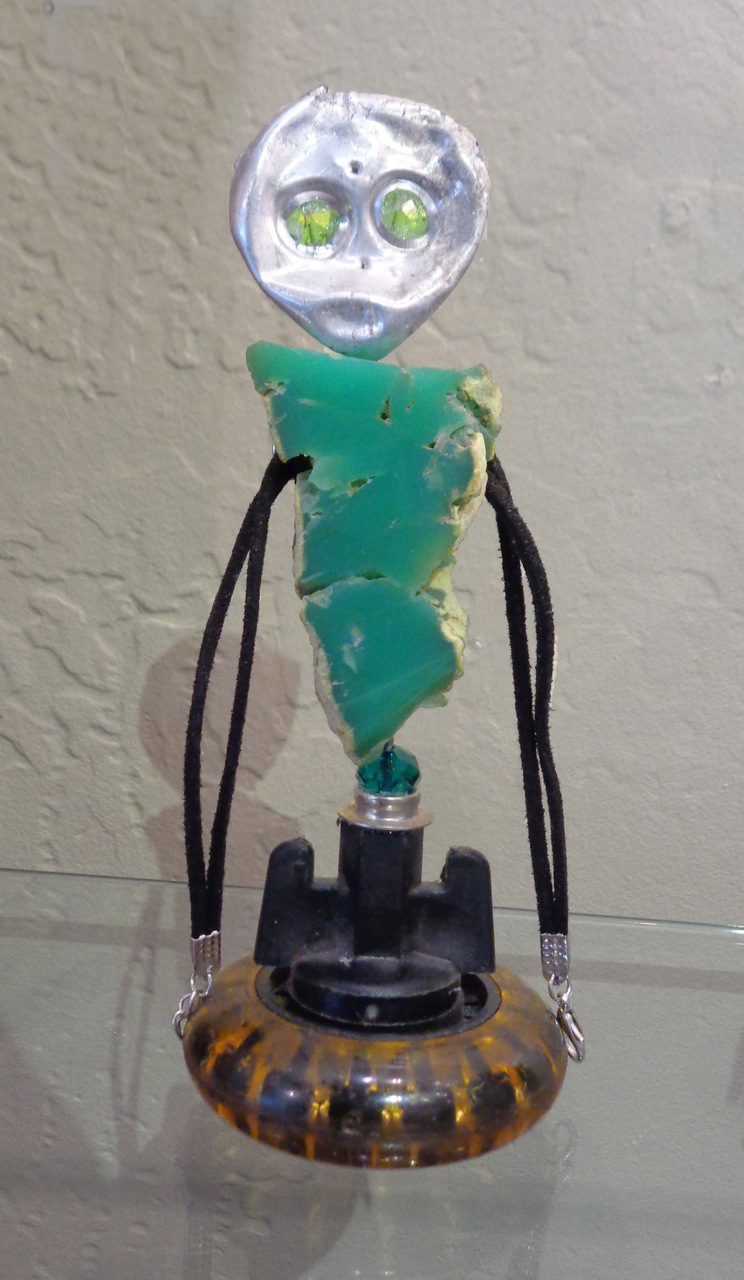 "An Alien Among Us" found object, mixed media, 6"h 
