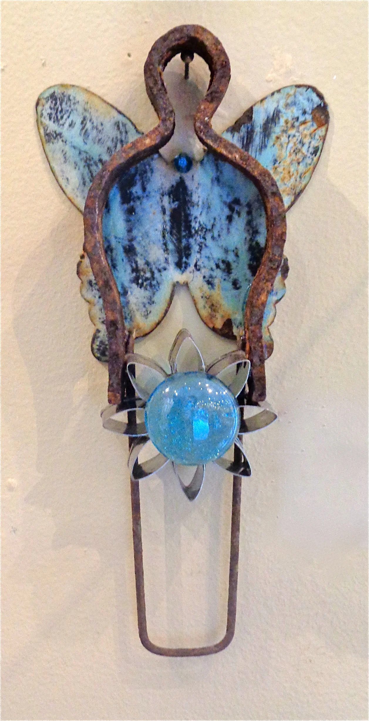 " The Gift " mixed media, found object, 10"h x 4"w