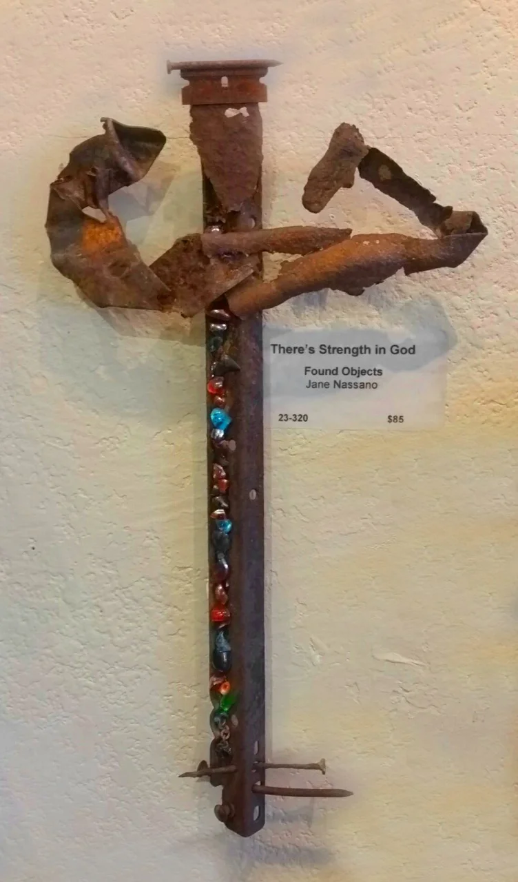 "There's Strength in God" mixed media, found object, 14"h x 7"w AVAILABLE / $85