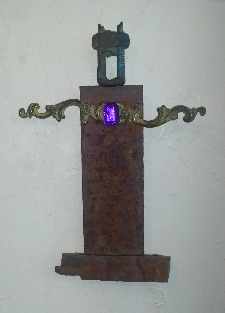 "The King " mixed media, found object, 7"h x 4"w AVAILABLE / $65