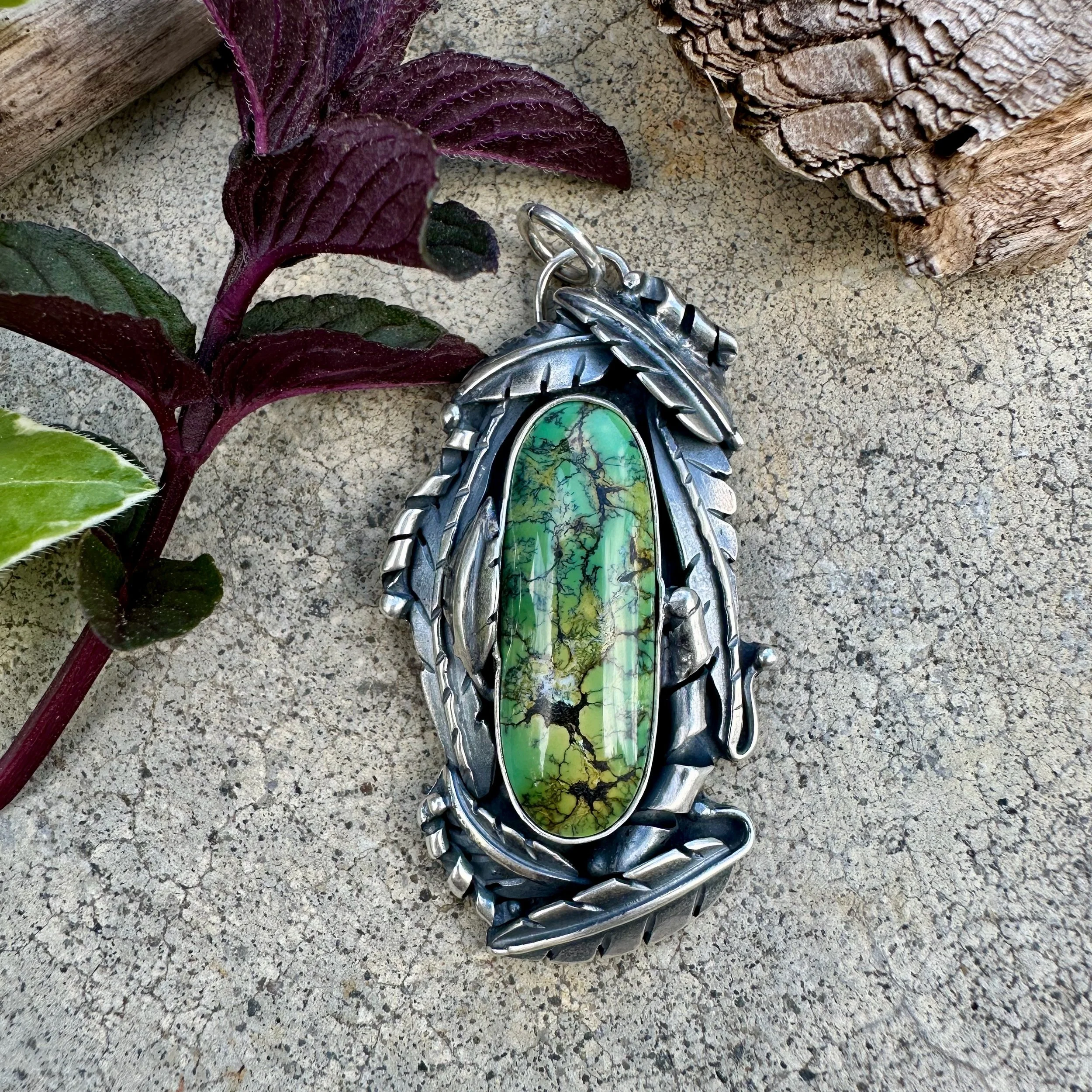 Hubei Turquoise Pendant in Sterling Silver